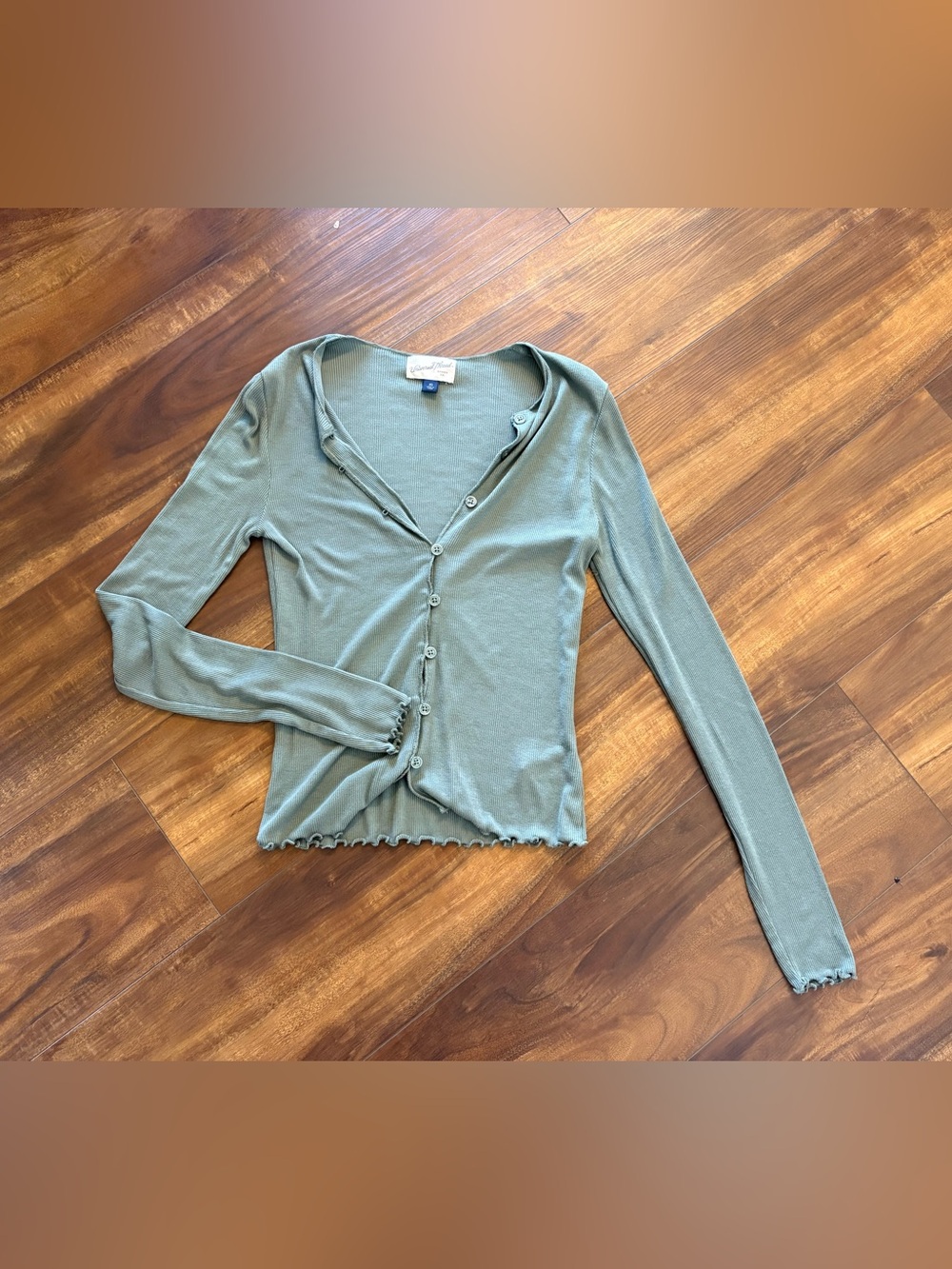 Universal Thread Olive Green Ribbed Button-Front Long Sleeve Top